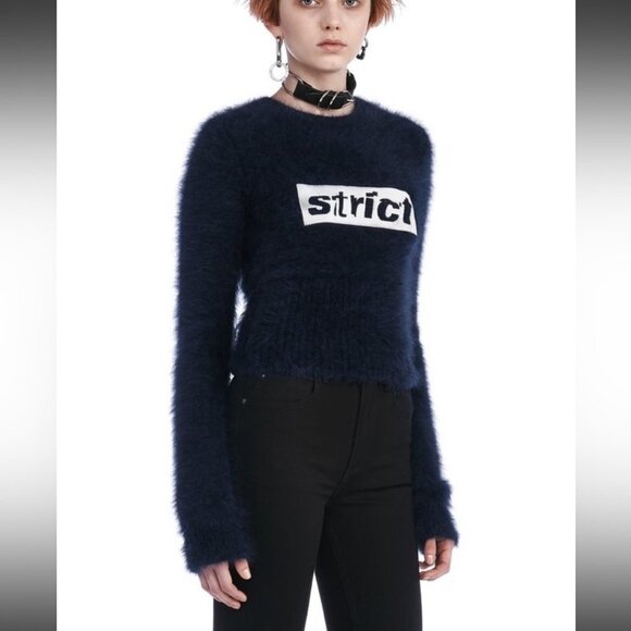 Alexander Wang  Strict embroidered Blue white Angora Wool ‘shrunken’ sweater XS - Picture 16 of 16